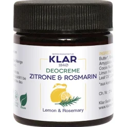 Klar Seifen Feste Deocreme Zitrone & Rosmarin von