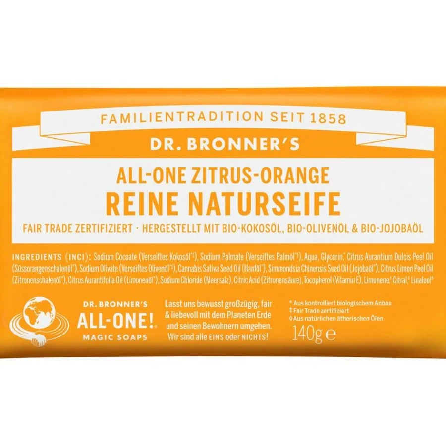 Dr. Bronneru0027s Feste Seifen All-One Zitrus-Orange Reine Naturseife von Dr. Bronner's