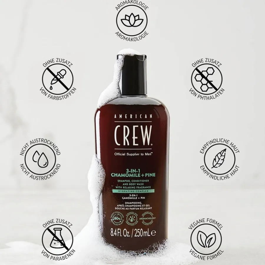 American Crew Haarpflege & Körperpflege 3-in-1 Chamomile + Pine Shampoo, Conditioner and Body Wash von Clearance