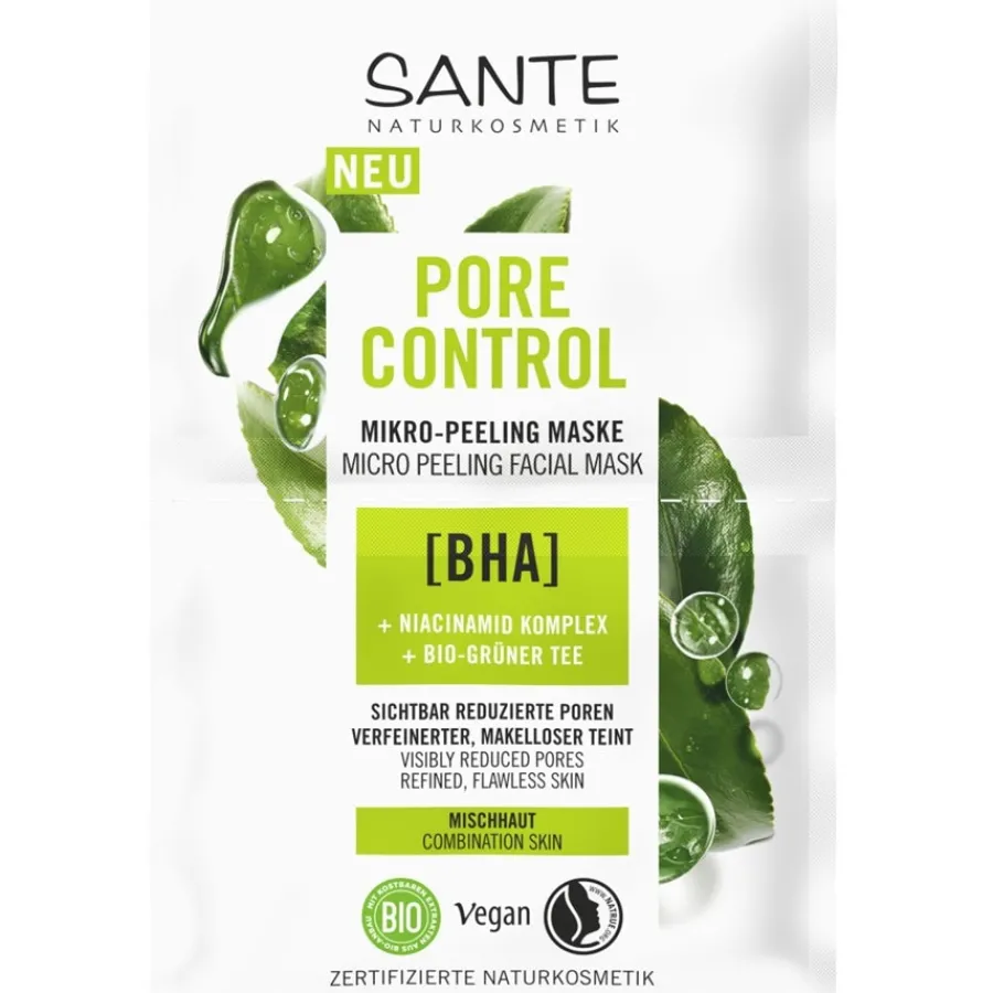 Sante Naturkosmetik Masken Pore Control Mikro-Peeling Maske mit BHA, Niacinamid Komplex & Bio-Grüner Tee von