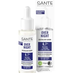 Sante Naturkosmetik Overnight Revitalizer Serum mit Bio-Olive, Hyaluron & Bio-Aloe Vera von