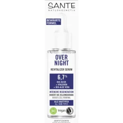 Sante Naturkosmetik Overnight Revitalizer Serum mit Bio-Olive, Hyaluron & Bio-Aloe Vera von