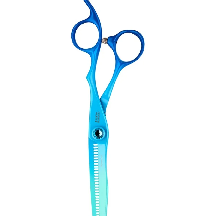Olivia Garden PowerCut Modellierschere 6,0" RH Regenbogen-Blau In europäischer Ausführung mit 28 Zähnen von
