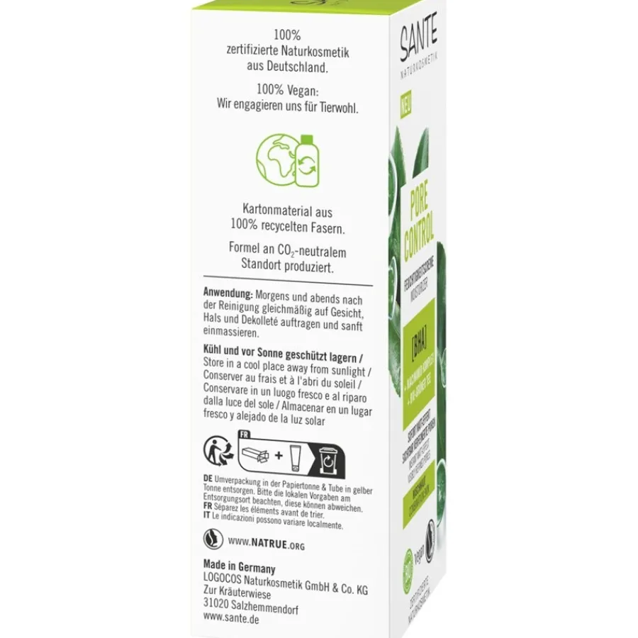 Sante Naturkosmetik Pore Control Feuchtigkeitscreme mit BHA, Niacinamid Komplex & Bio-Grüner Tee