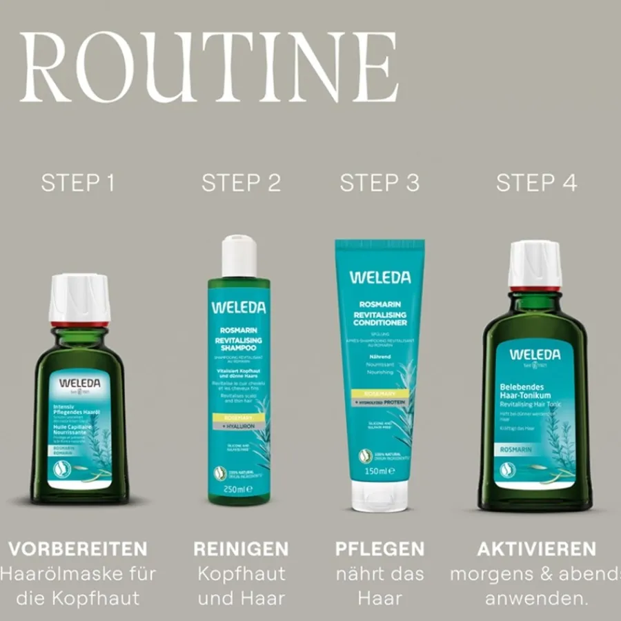 Weleda Shampoo Vitalisierendes Rosmarin Shampoo Ohne Silikone, mit Hyaluronsäure & Bio-Rosmarinöl für Volumen & Pflege von New
